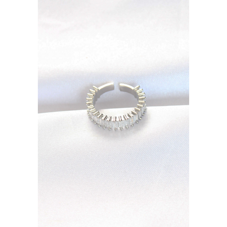Sıralı Baget Taşlı Silver Renk Ayarlanabilir Yüzük 5886