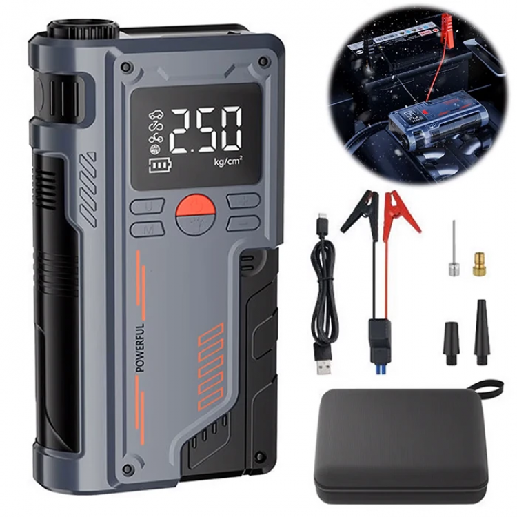 EZERE ST-9631 Pro Taşınabilir Göstergeli Araç Lastik Şişirme Ve Starter Akü Takviye Seti-(5775)