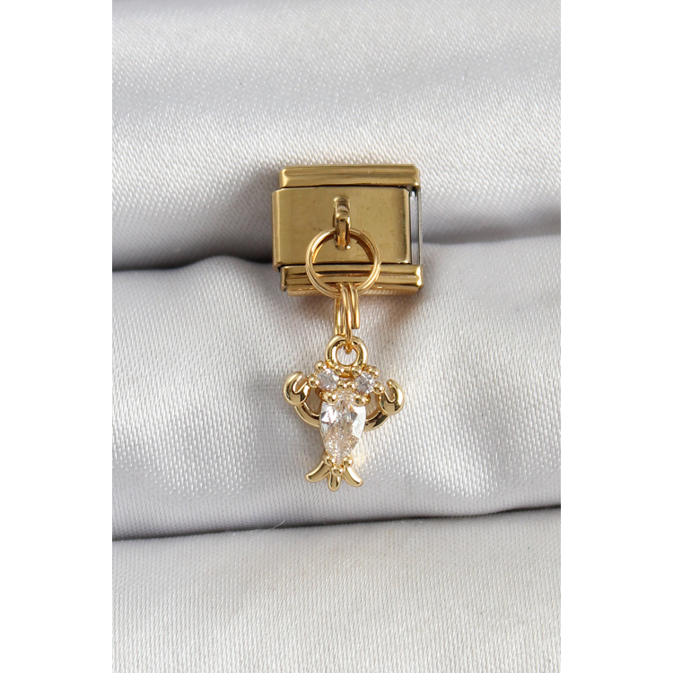 316L Çelik Sallantılı Zirkon Taşlı Yengeç Model Gold Renk Nomination Charm 5886