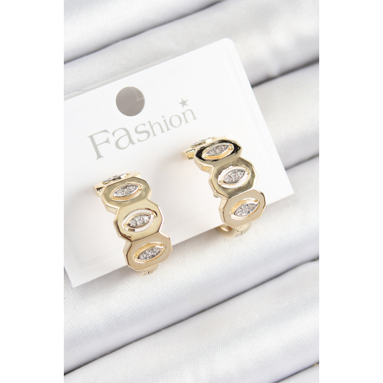 Pirinç Zirkon Taşlı Damla Figürlü Halka Model Gold Renk Kadın Küpe 5886