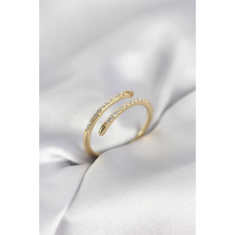 Gold Renk Yılan Kuyruk Model Zirkon Taşlı Kadın Yüzük 5886