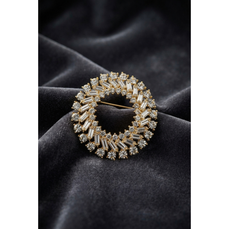 Gold Renk Zirkon Taşlı Halka Model Broş 5886