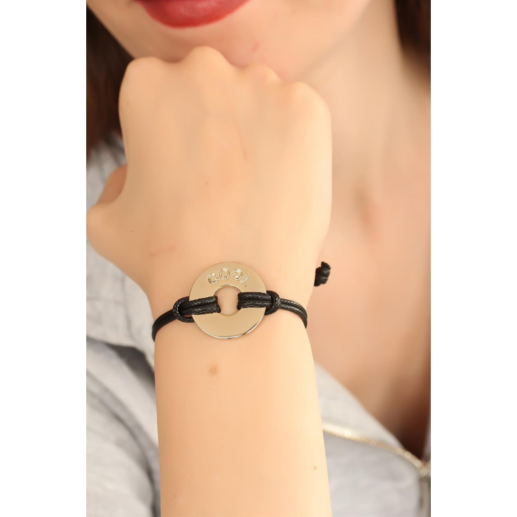 COOL (Havalı) Siyah Deri İpli Unisex Mood Bileklik 5886