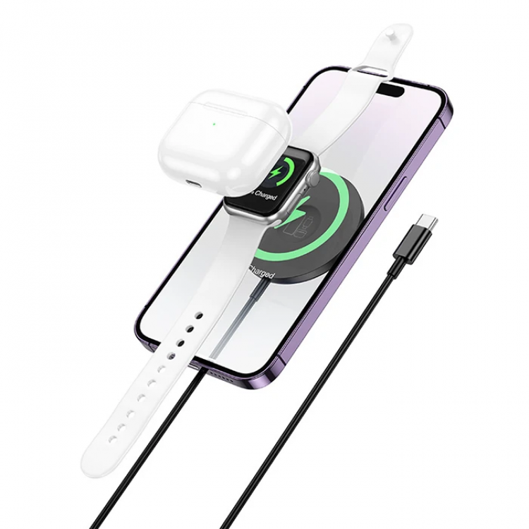 HOCO CW50 15W AirPods + Apple Watch+iPhone 3in1 Kablosuz Manyetik Hızlı Şarj Aleti-(5775)