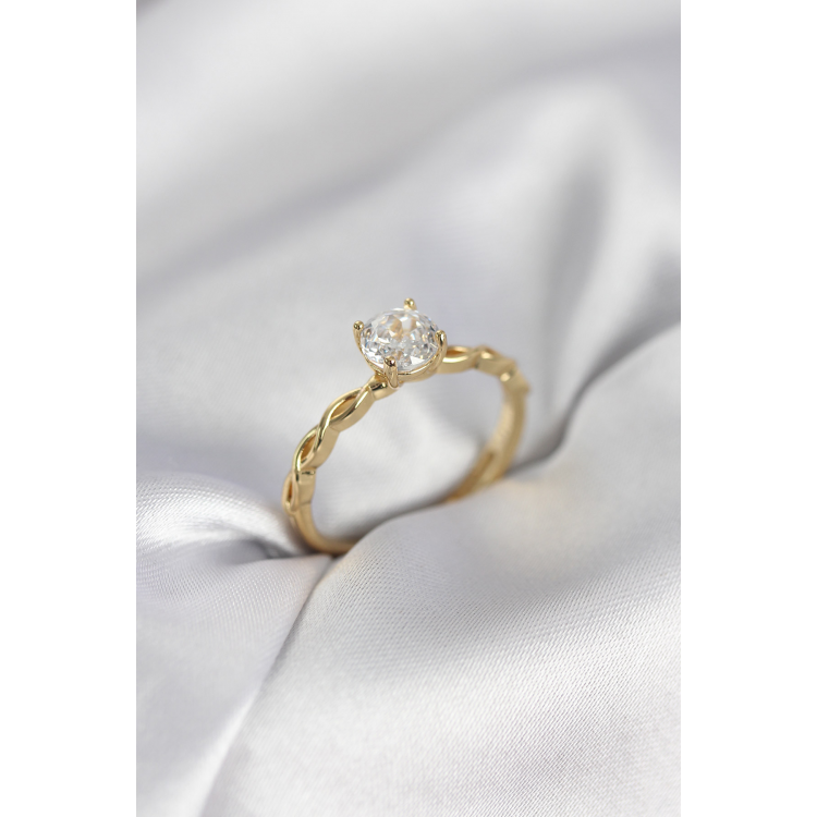 Gold Renk Sarmal Zincir Model Tek Taş Model Zirkon Taşlı Kadın Yüzük 5886