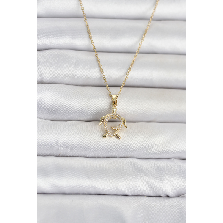 316L Çelik Zincir Gold Renk Caretta Caretta Model Kadın Kolye 5886
