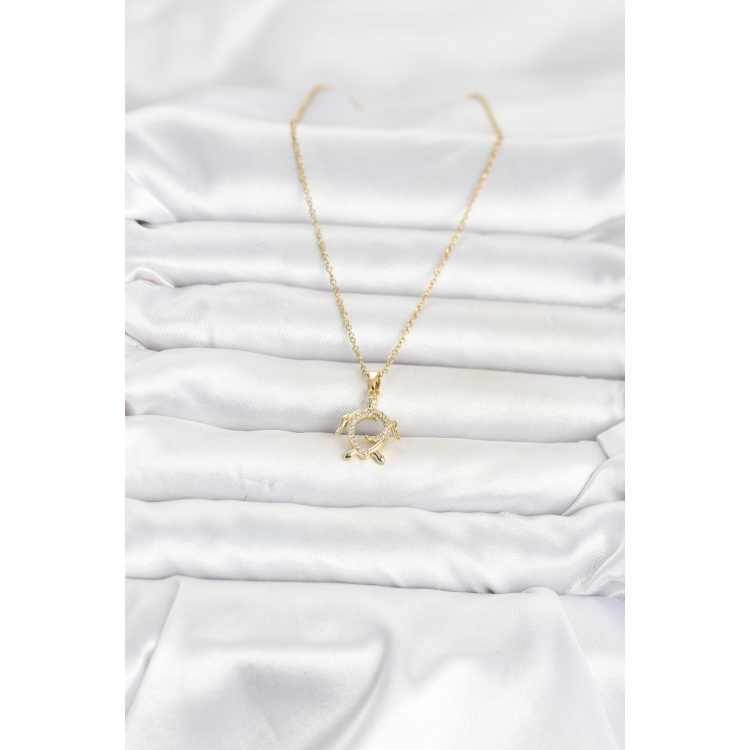 316L Çelik Zincir Gold Renk Caretta Caretta Model Kadın Kolye 5886