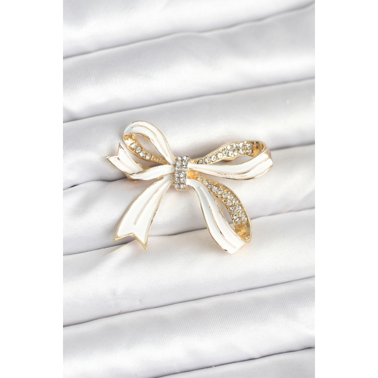 Beyaz Renk Fiyonk Model Broş 5886