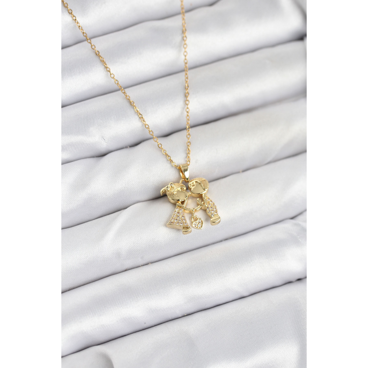 316L Çelik Zincir Gold Renk Erkek Kız Model Kadın Kolye 5886