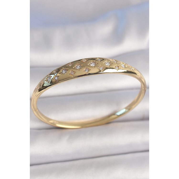 Pirinç Gold Renk Zirkon Taşlı Yıldız İşlemeli Kadın Kelepçe 5886