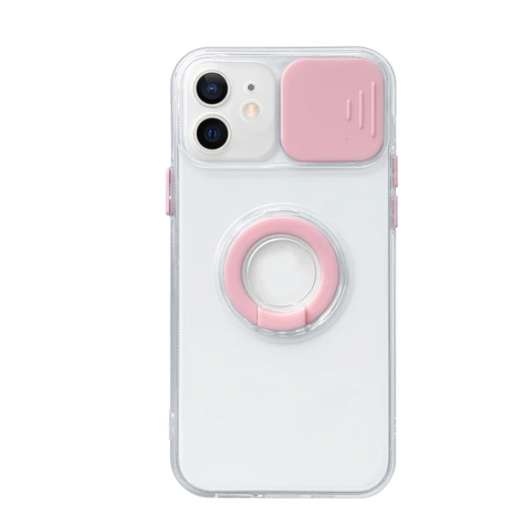 Ally iPhone 12 6.1inç Kılıf Sürgülü Kamera Lens Korumalı Yüzük Standlı Silikon Kılıf-(5775)