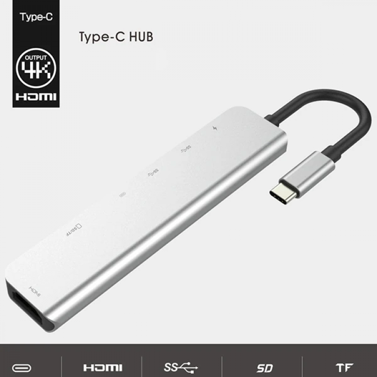 Ally Usb (Type-C to 7in1 Hdtv 2XUSB+PD) SD&TF Okuyucu Hub Adaptör Çoklayıcı-(5775)
