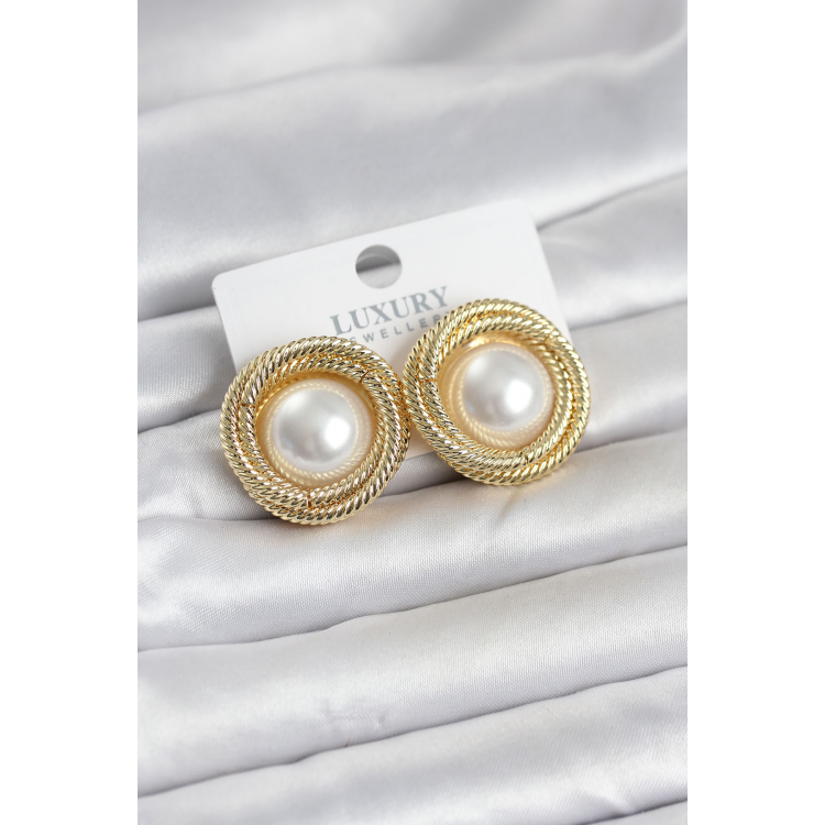 Pirinç Gold Renk Sarmal Model İncili Kadın Küpe 5886
