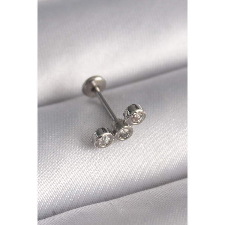 316L Çelik Gümüş Renk Zirkon Taşlı Tragus Piercing 5886