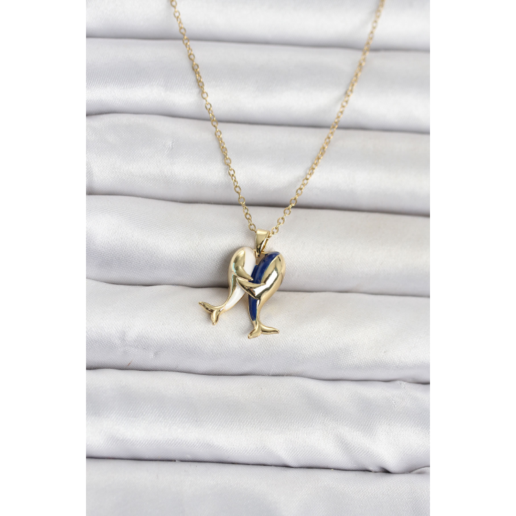 316L Çelik Zincir Gold Renk Dolphin Model Kadın Kolye 5886