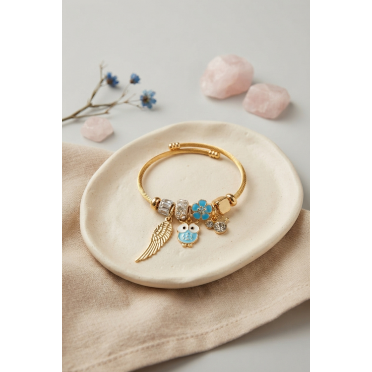 Baykuş Model Gold Renk Charmlı Bileklik 5886