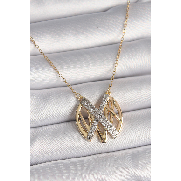 316L Çelik Gold Renk Zirkon Taşlı Vintage Model Kadın Kolye 5886