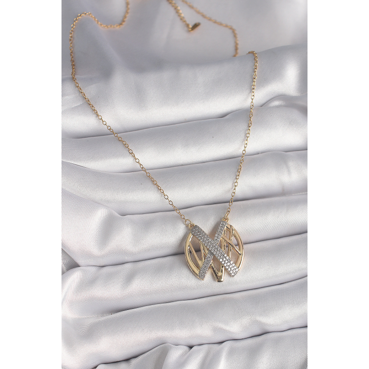 316L Çelik Gold Renk Zirkon Taşlı Vintage Model Kadın Kolye 5886