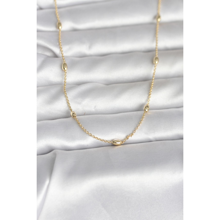 CM 14K Gold Renk Damla Topçuk Model Zincirli 60 cm Kadın Kolye 5886