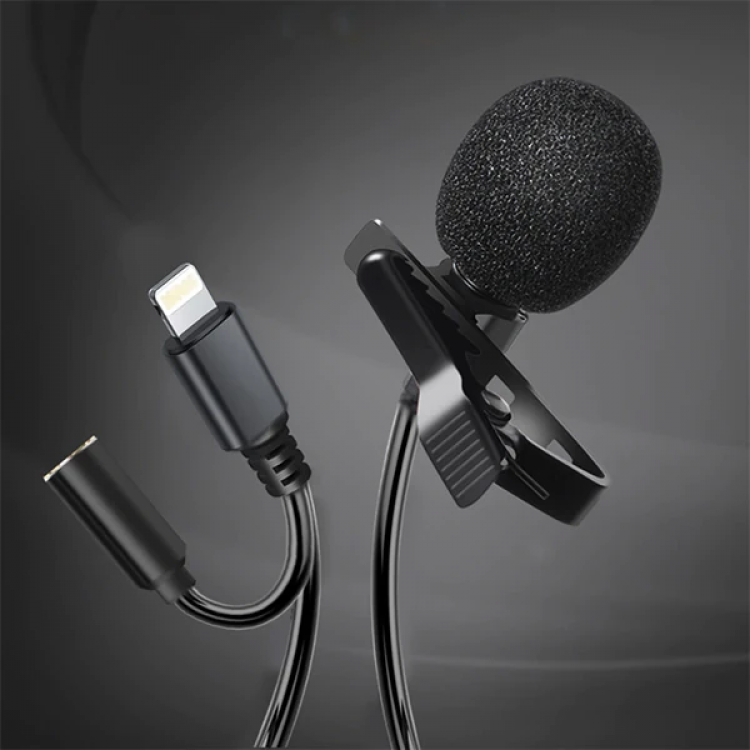 ALLY iPhone Lightning Yaka Mikrofonu+3.5MM jack Profesyonel Youtuber Mikrofonu-(5775)