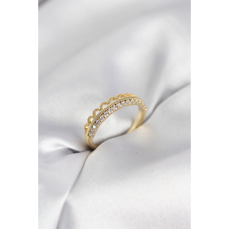 Motif Desenli Gold Renk Zirkon Taşlı Kadın Yüzük 5886