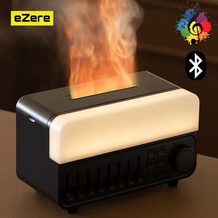 Ezere A14 Bluetooth Hoparlörlü Alev Efektli 8 Sesli Renkli Alev Görünümlü Aromaterapi Difüzörü Ultrasonik Hava Nemlendici-(5775)