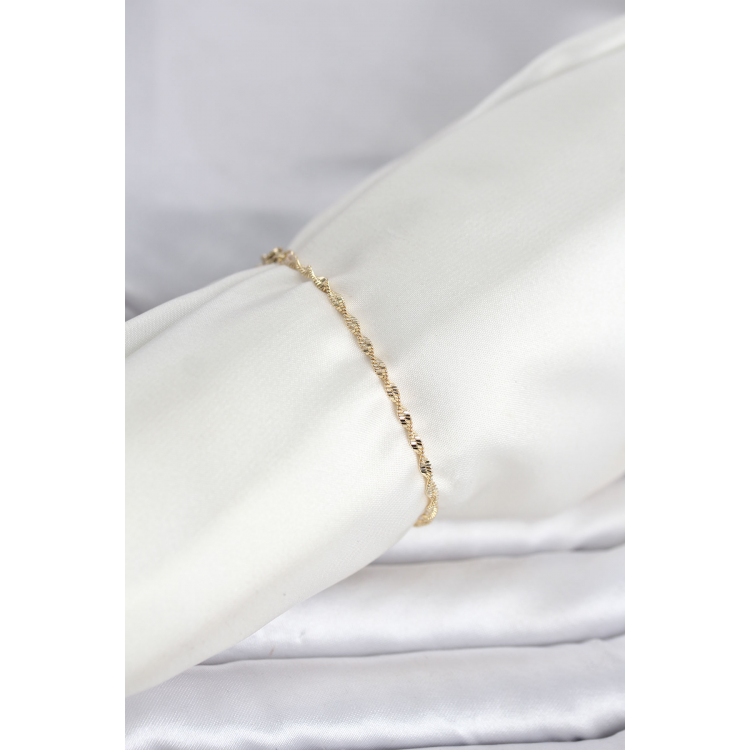 CM 14K Gold Renk Yassı Ezme Burgu Model Kadın Bileklik 5886