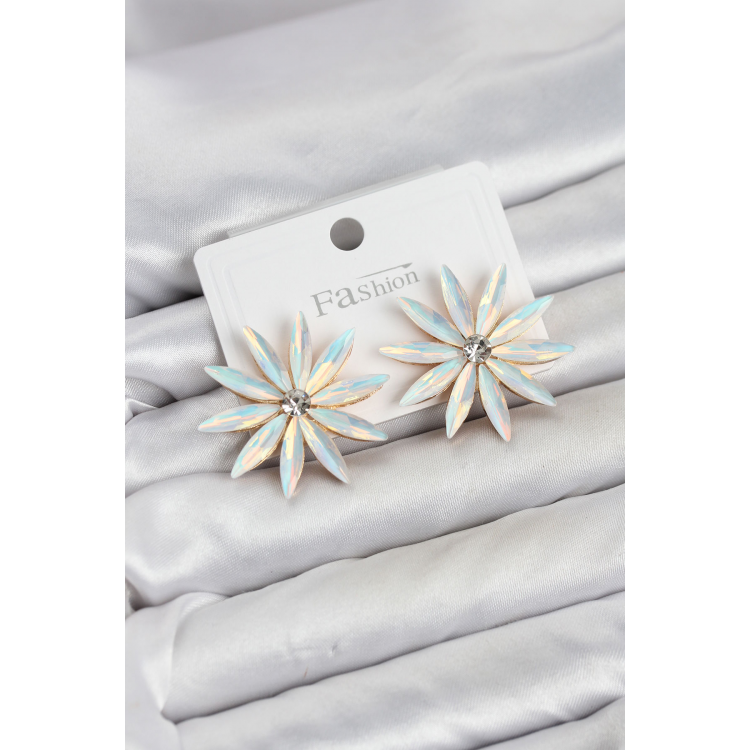 Beyaz Renk Kristal Taşlı Lotus Model Kadın Küpe 5886