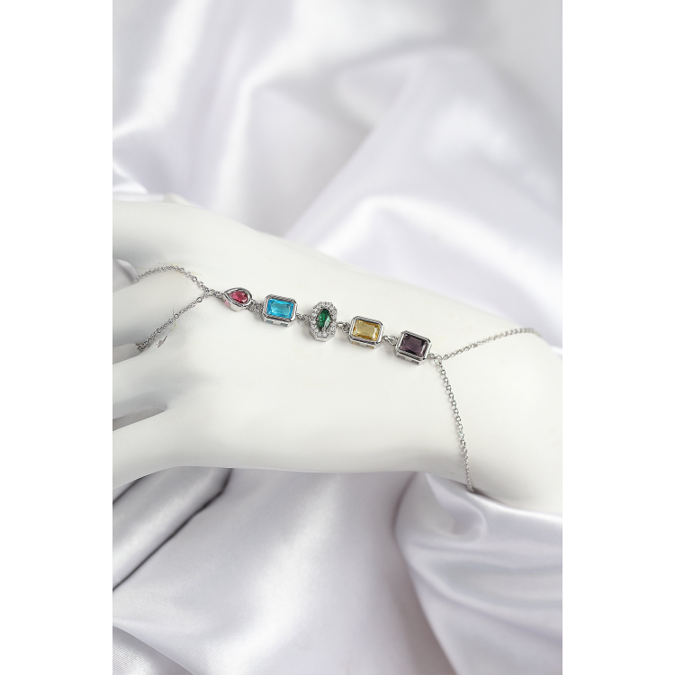 Pirinç Renkli Zirkon Taşlı Model Gümüş Renk Şahmeran 5886
