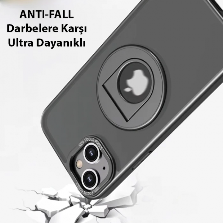 ALLY iPhone 14 Plus İçin Magsafe Uyumlu Yüzük Standlı Manyetik Silikon Kılıf-(5775)