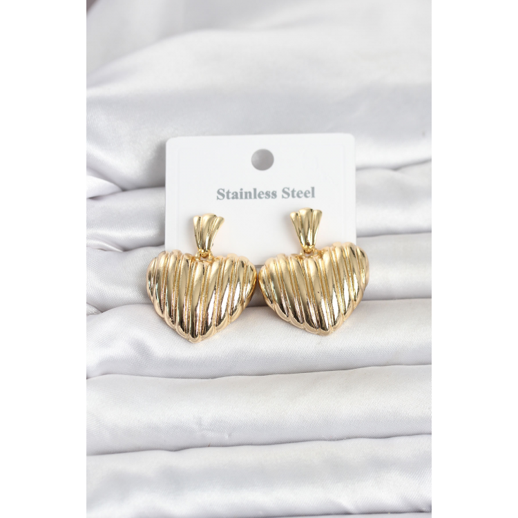 316L Çelik Gold Renk Kalp Model Kadın Küpe 5886