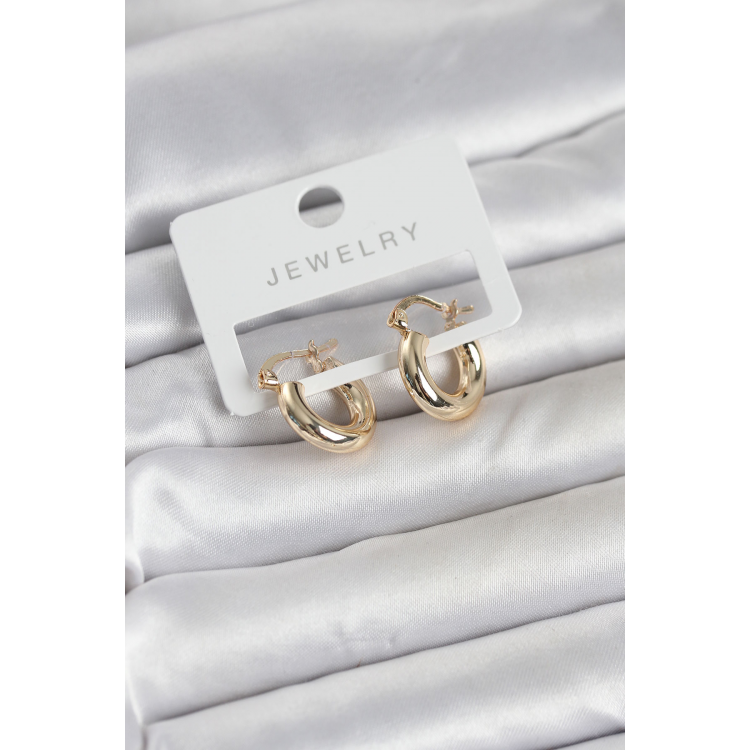 Gold Renk Pirinç Halka 15 mm Kadın Küpe 5886