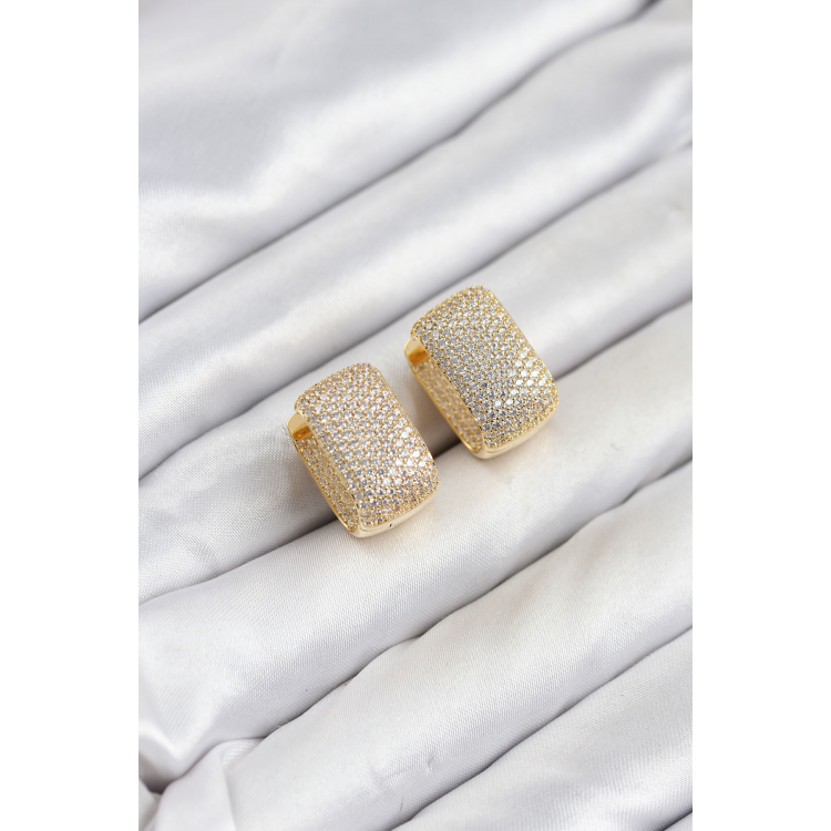 Gold Renk Full Zirkon Taşlı Kare Halka Kadın Küpe 5886