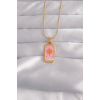 316L Çelik Gold Renk Pembe Mineli Güneş Model Tarot Kolye 5886