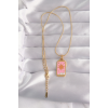 316L Çelik Gold Renk Pembe Mineli Güneş Model Tarot Kolye 5886
