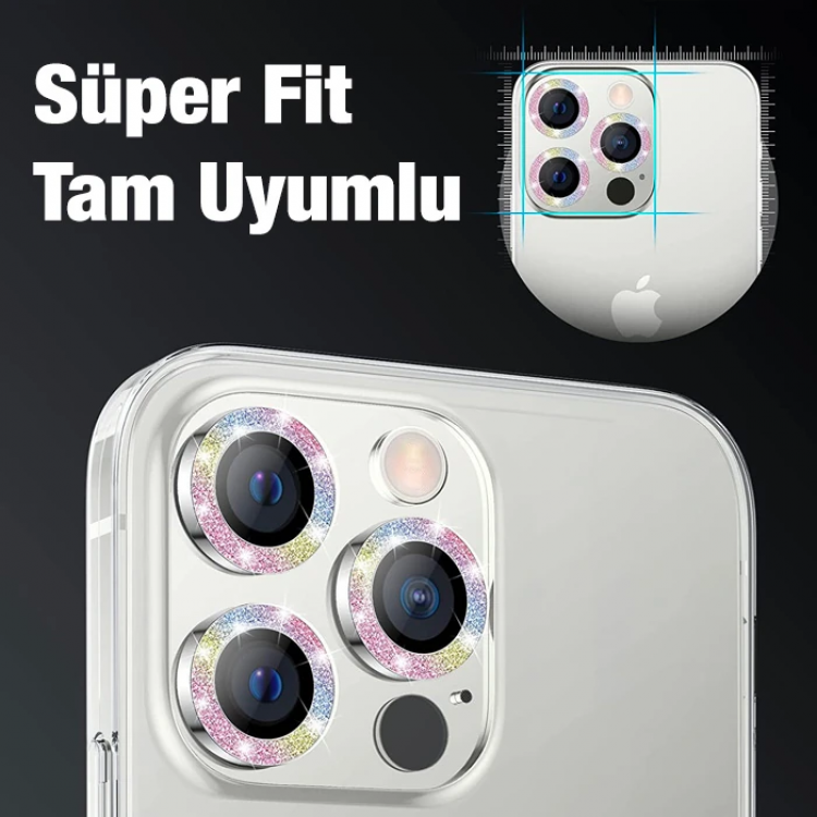 ALLY İphone 12 Pro Max 3D Metal Çerçeveli Kamera Lens Koruyucu-(5775)