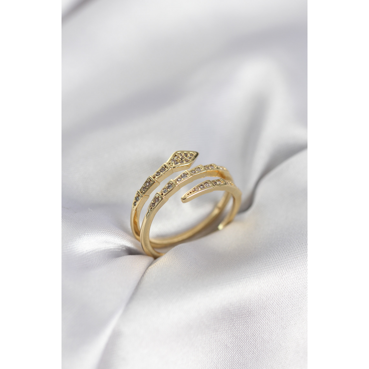 Yılan Model Gold Renk Zirkon Taşlı Kadın Yüzük 5886