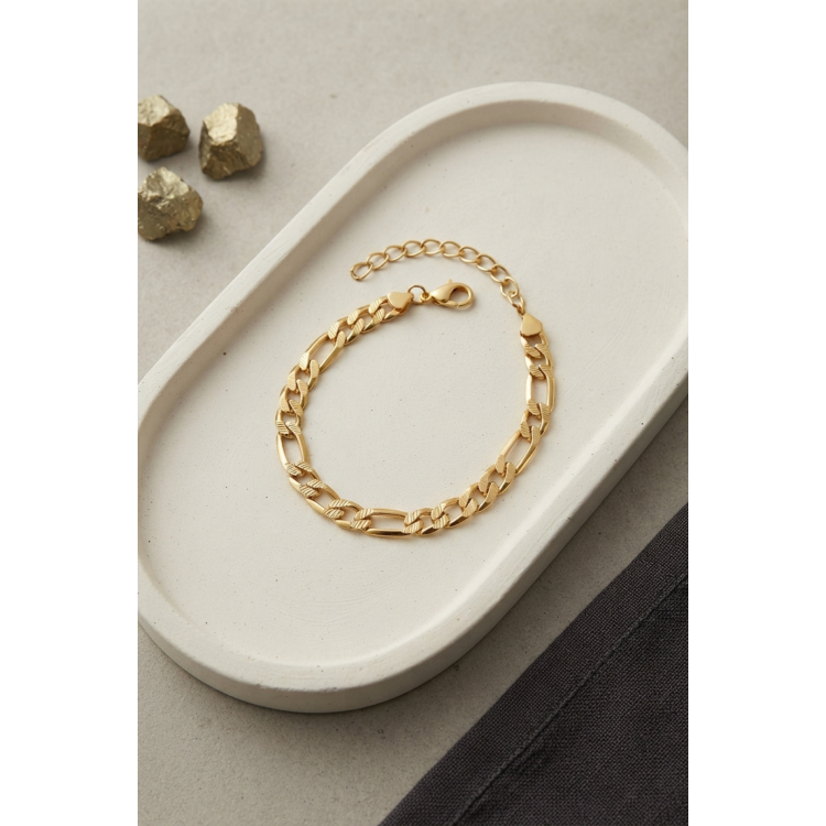 316L Çelik Gold Renk Figaro Zincir Model Erkek Bileklik 5886