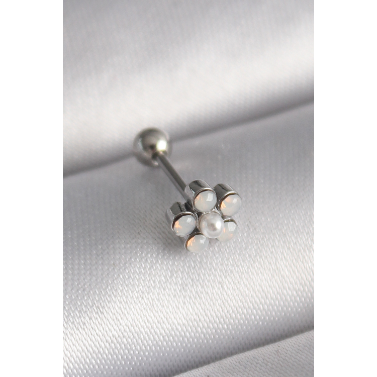 316L Çelik Gümüş Renk Zirkon Taşlı Çiçek Model Tragus Piercing 5886