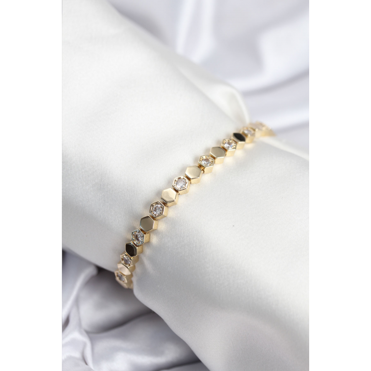 Pirinç VIP Seri Gold Renk Petek Model Kadın Bileklik 5886
