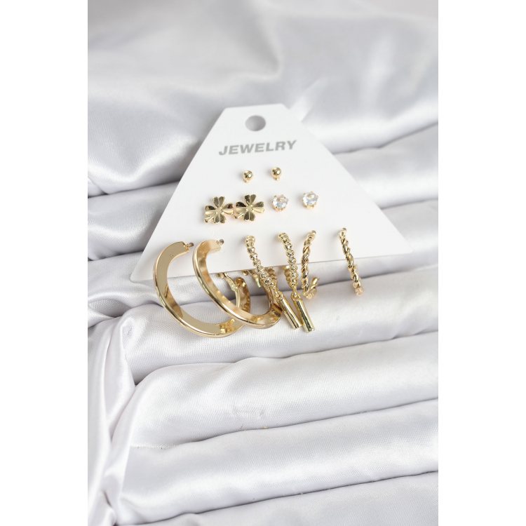 Pirinç Gold Renk 6 Çift Kadın Küpe Seti 5886