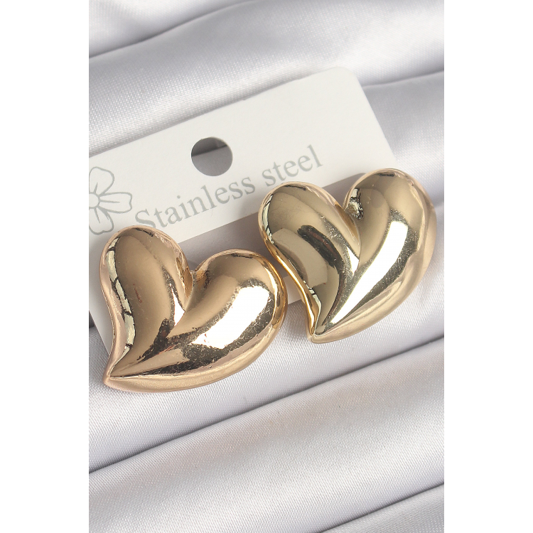 Pirinç Gold Renk Bomba Kalp Model Kadın Küpe 5886