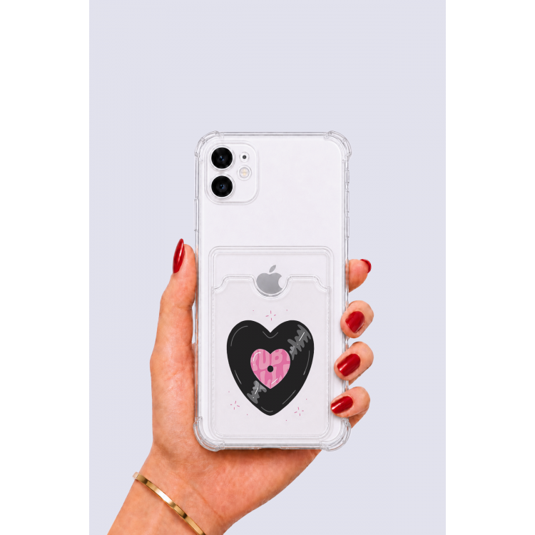 iPhone 12 Kartlıklı Vinly Desenli Kılıf
