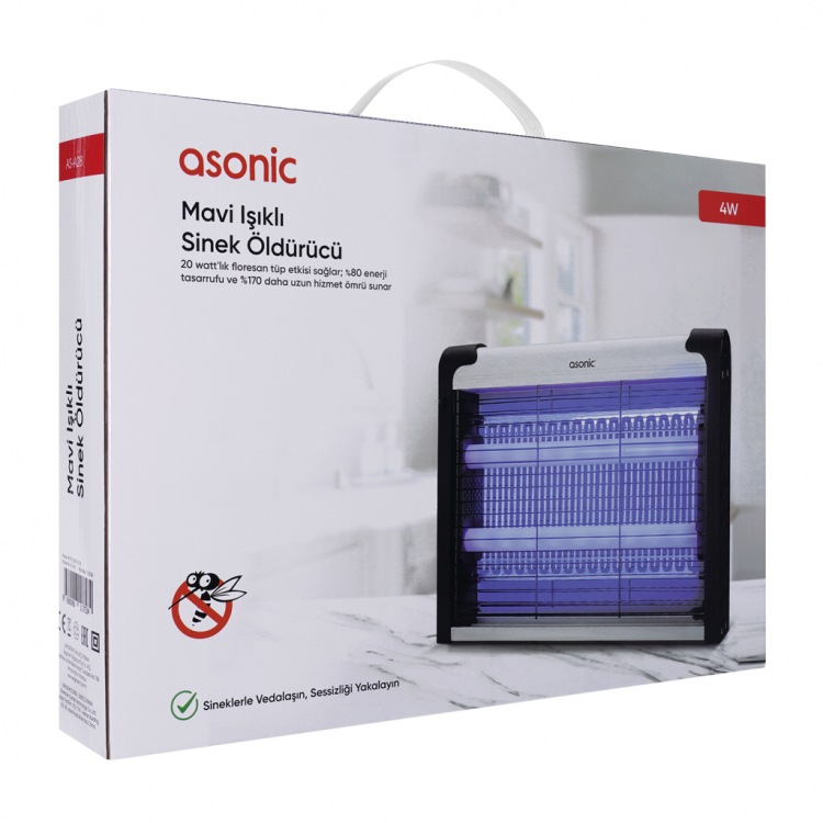 ASONIC AS-A28 Siyah 4W 2000V Masaüstü Zincir Askılı 2adet UV Mor Işıklı Siyah Kasa Sinek Öldürücü(1923)