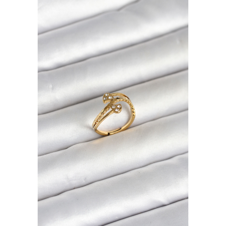 316L Çelik Gold Renk Zirkon Taşlı Kalp Model Kadın Yüzük 5886