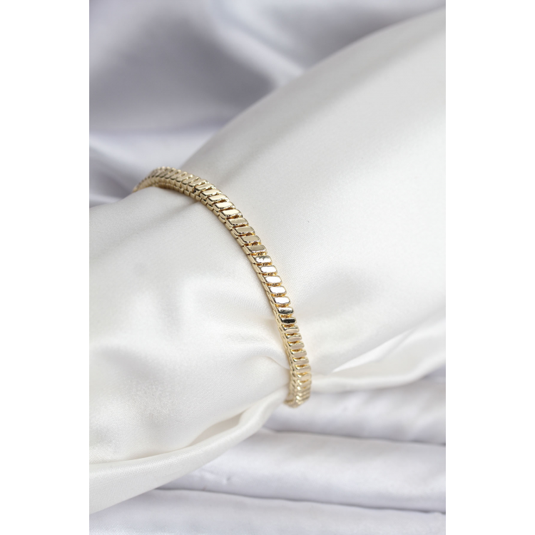 14K Gold Renk Kaplama Kare Zincir Model CM Kadın Bileklik 5886