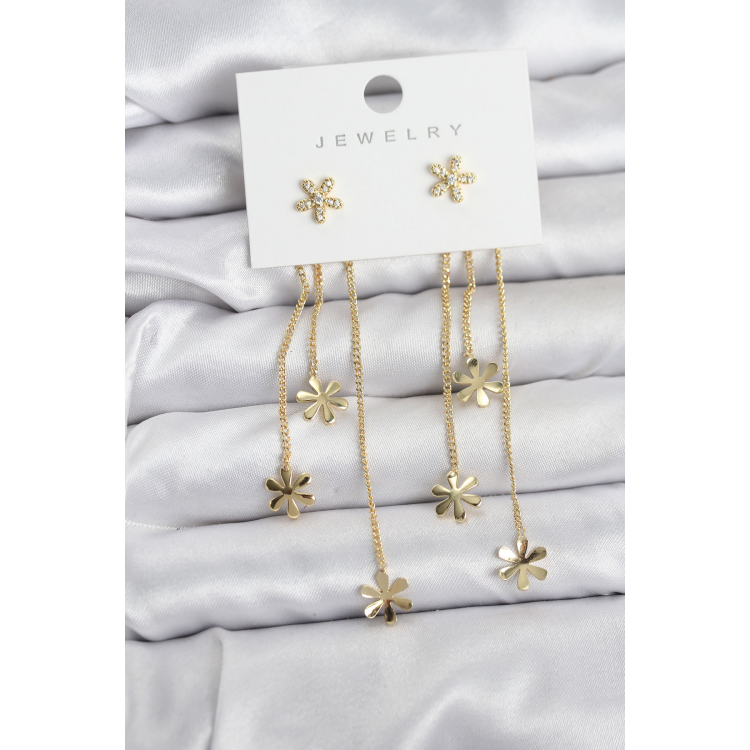Papatya Model Gold Renk Pirinç Sallantılı Kadın Küpe 5886