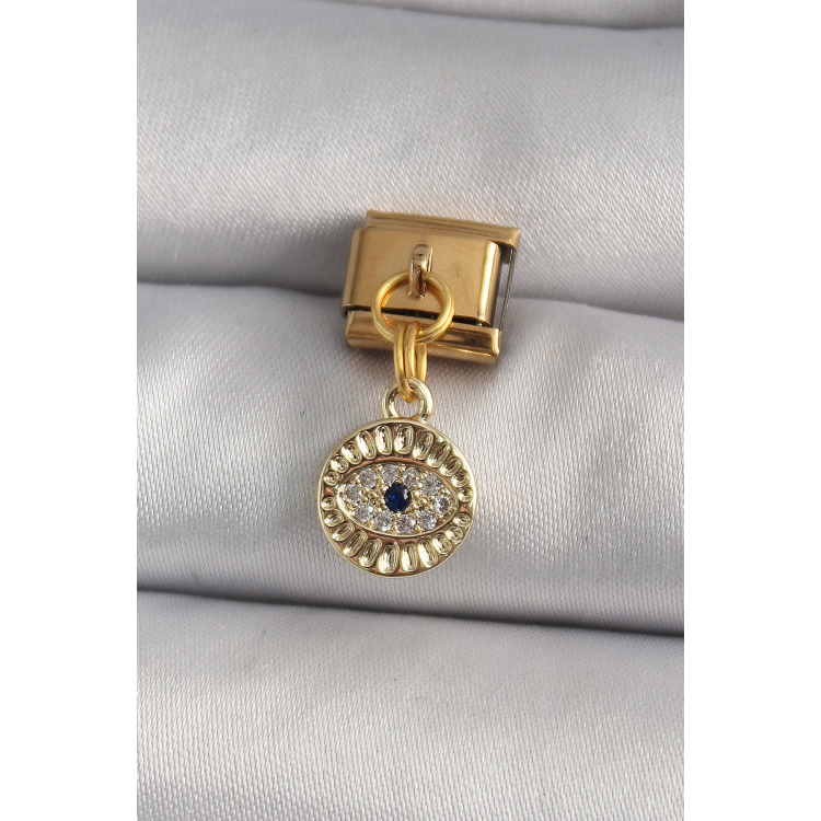 316L Çelik Gold Renk Sallantı Zirkon Taşlı Göz Model Nomination Charm 5886
