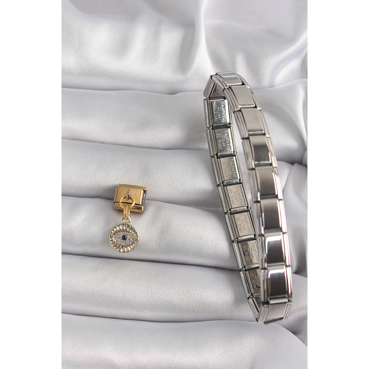 316L Çelik Gold Renk Sallantı Zirkon Taşlı Göz Model Nomination Charm 5886