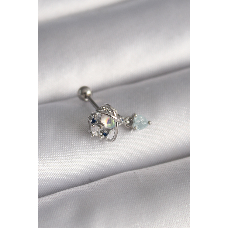 316L Çelik Gümüş Renk Zirkon Taşlı Sallantı Kalp Detay Tragus Piercing 5886